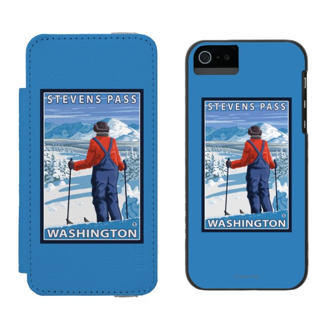 Skier Admiring - Stevens Pass, Washington Incipio iPhone Wallet Case (Side by Side)