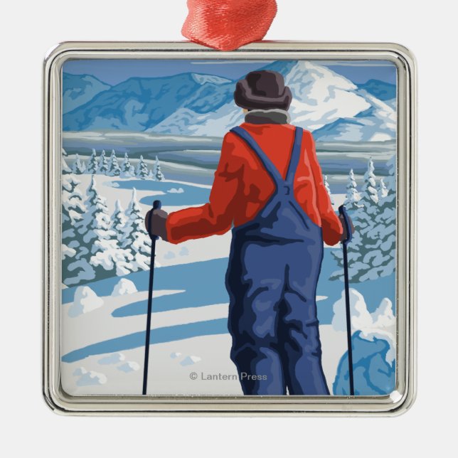Skier Admiring - Stevens Pass, Washington Metal Ornament (Front)