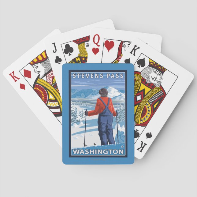 Skier Admiring - Stevens Pass, Washington Poker Cards (Back)