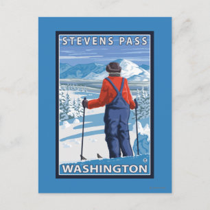 Skier Admiring - Stevens Pass, Washington Postcard