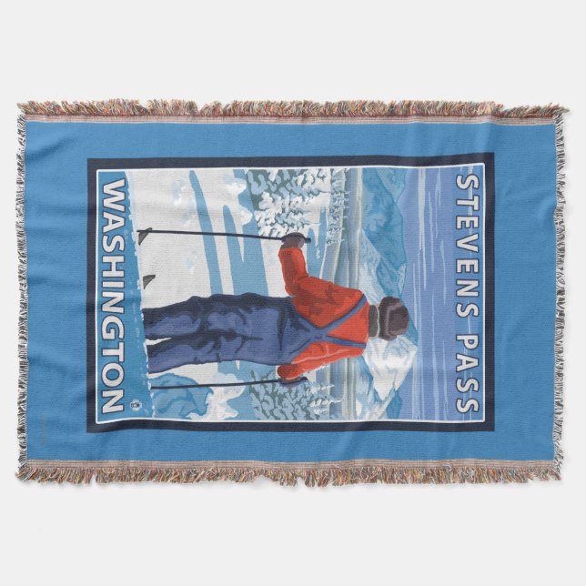 Skier Admiring - Stevens Pass, Washington Throw Blanket (Front)