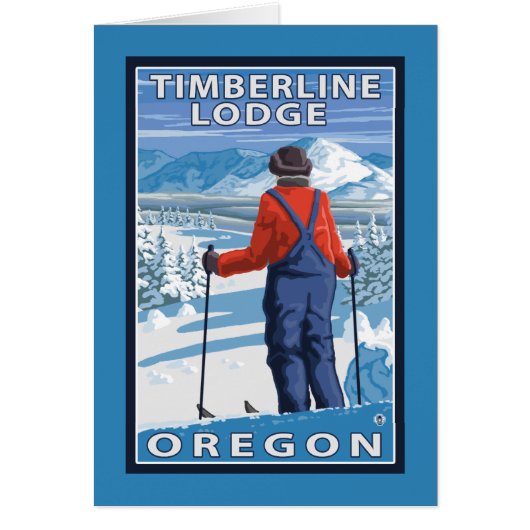 Skier Admiring - Timberline Lodge, Oregon Cards (Front)