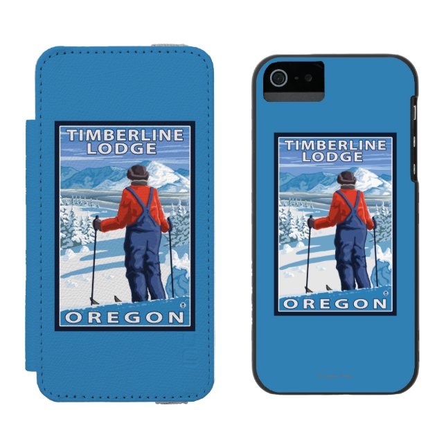 Skier Admiring - Timberline Lodge, Oregon Incipio iPhone Wallet Case (Side by Side)