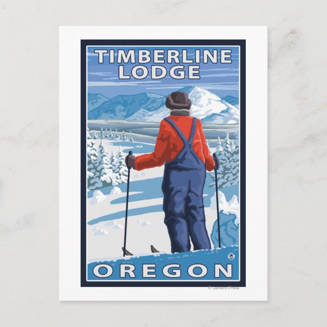Skier Admiring - Timberline Lodge, Oregon Postcard (Front)