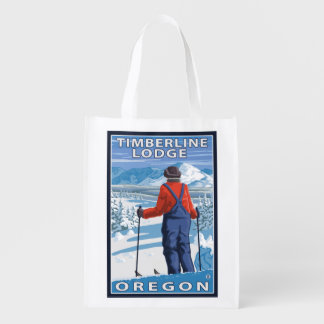 Skier Admiring - Timberline Lodge, Oregon Reusable Grocery Bag
