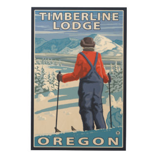 Skier Admiring - Timberline Lodge, Oregon Wood Wall Art