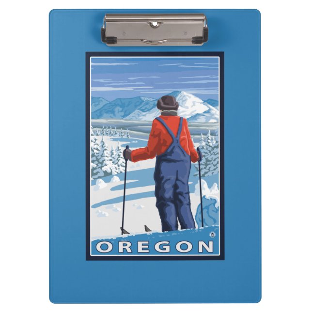 Skier Admiring- Vintage Travel Poster Clipboard (Front)