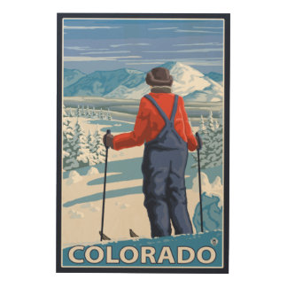Skier AdmiringColorado Wood Wall Art