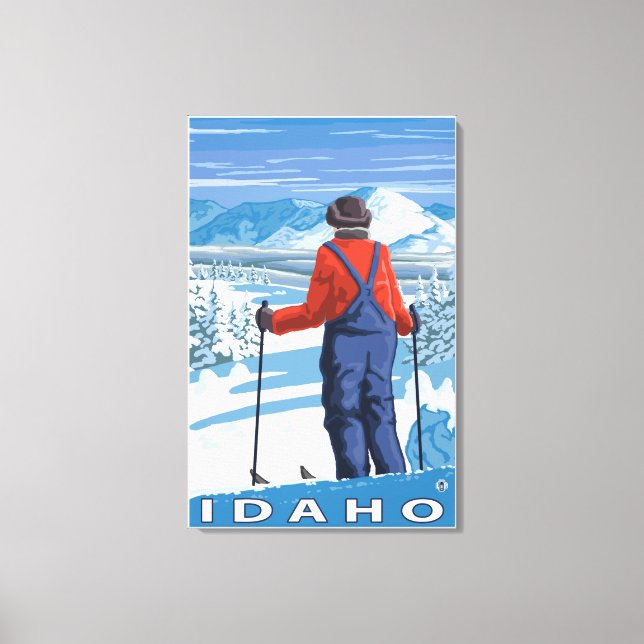 Skier AdmiringIdahoVintage Travel Poster Canvas Print (Front)