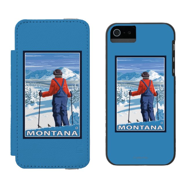 Skier AdmiringMontanaVintage Travel Poster Incipio iPhone Wallet Case (Side by Side)