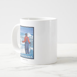 Skier AdmiringMontanaVintage Travel Poster Large Coffee Mug