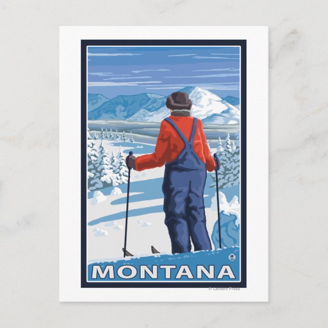 Skier AdmiringMontanaVintage Travel Poster Postcard (Front)