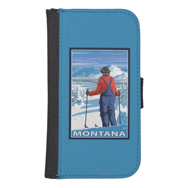 Skier AdmiringMontanaVintage Travel Poster Samsung Galaxy Wallet Case (Front)