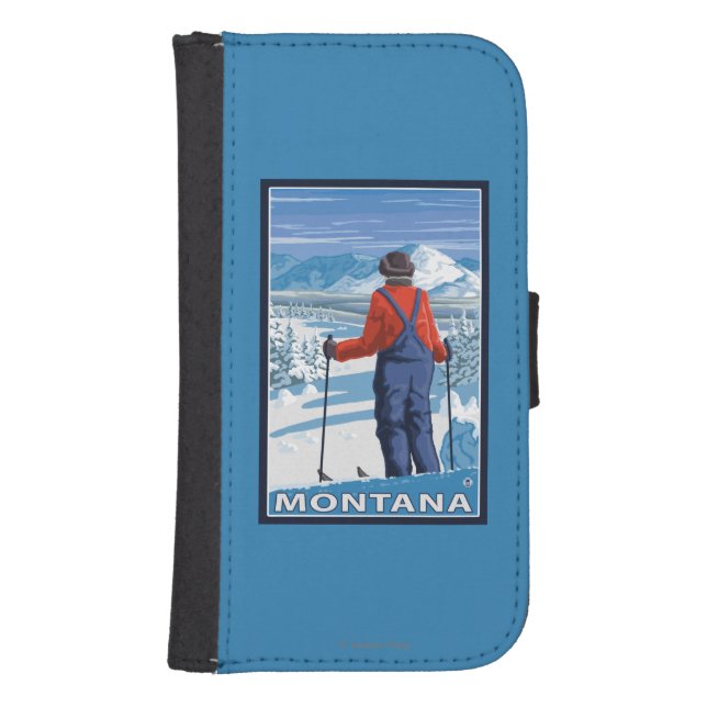 Skier AdmiringMontanaVintage Travel Poster Samsung Galaxy Wallet Case (Front)