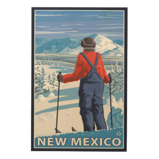 Skier AdmiringNew Mexico Wood Wall Art