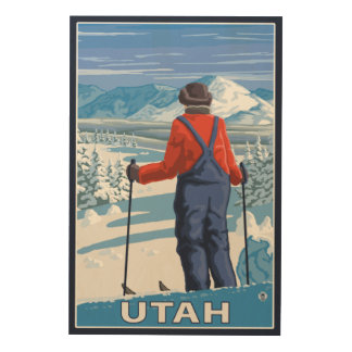 Skier AdmiringUtah Wood Wall Art