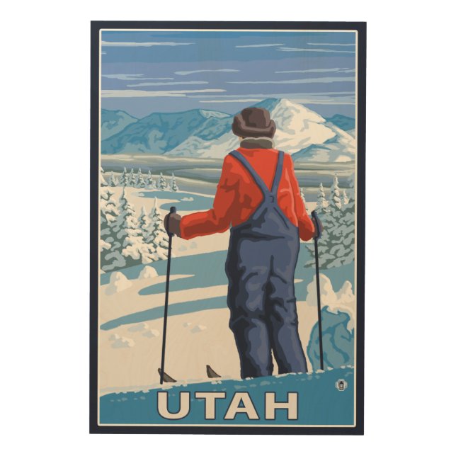 Skier AdmiringUtah Wood Wall Art (Front)