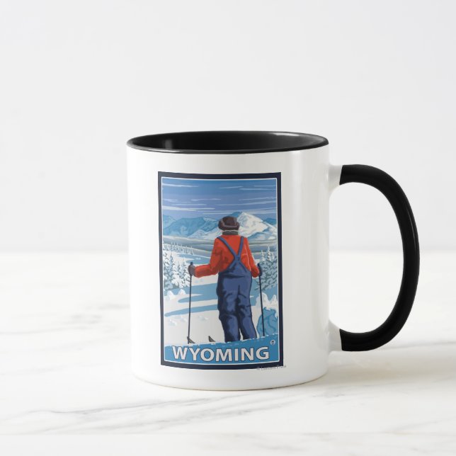 Skier AdmiringWyoming Mug (Right)