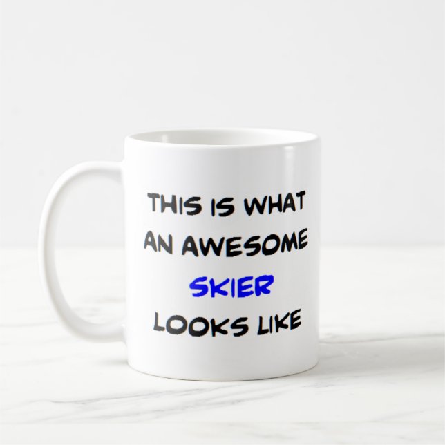skier, awesome coffee mug (Left)