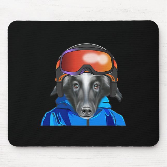 Skier Belgian Sheepdog Snowboarding Pocket  Mouse Pad (Front)