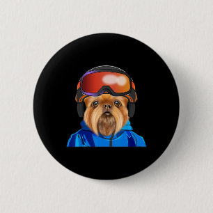 Skier Brussels Griffon Snowboarding Dog Button