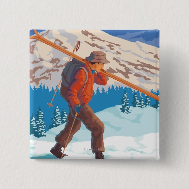 Skier Carrying SkisNew Mexico Button (Front)