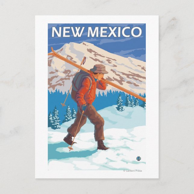 Skier Carrying SkisNew Mexico Postcard (Front)
