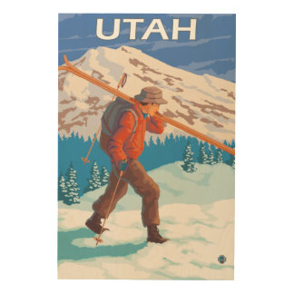Skier Carrying SkisUtah Wood Wall Decor