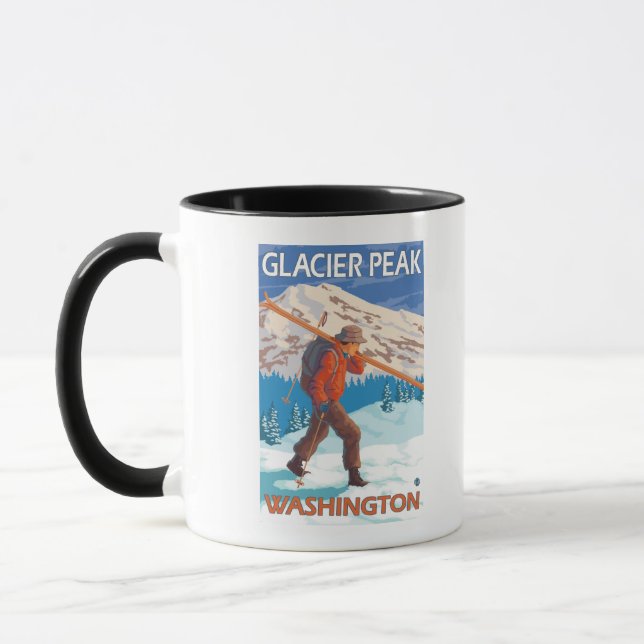 Skier Carrying Snow Skis - Glacier Peak, WA Mug (Left)