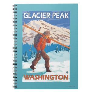 Skier Carrying Snow Skis - Glacier Peak, WA Notebook