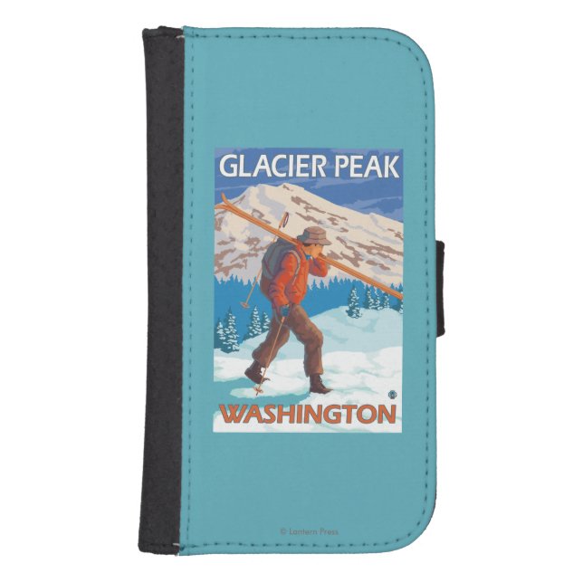 Skier Carrying Snow Skis - Glacier Peak, WA Samsung Galaxy Wallet Case (Front)