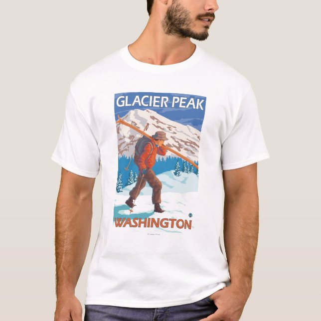Skier Carrying Snow Skis - Glacier Peak, WA T-Shirt (Front)