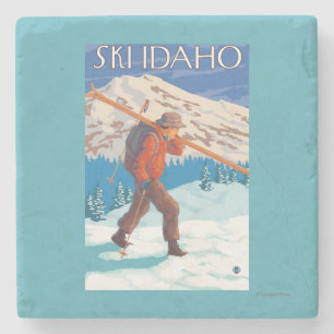 Skier Carrying Snow Skis - Idaho Stone Coaster
