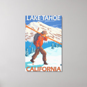 Skier Carrying Snow Skis - Lake Tahoe, Californi Canvas Print