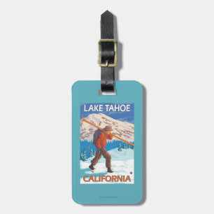 Skier Carrying Snow Skis - Lake Tahoe, Californi Luggage Tag