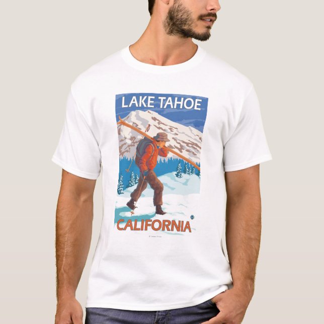 Skier Carrying Snow Skis - Lake Tahoe, Californi T-Shirt (Front)