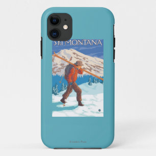 Skier Carrying Snow Skis - Montana iPhone 11 Case