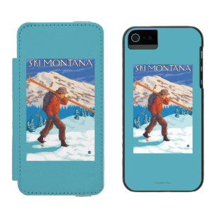 Skier Carrying Snow Skis - Montana iPhone SE/5/5s Wallet Case