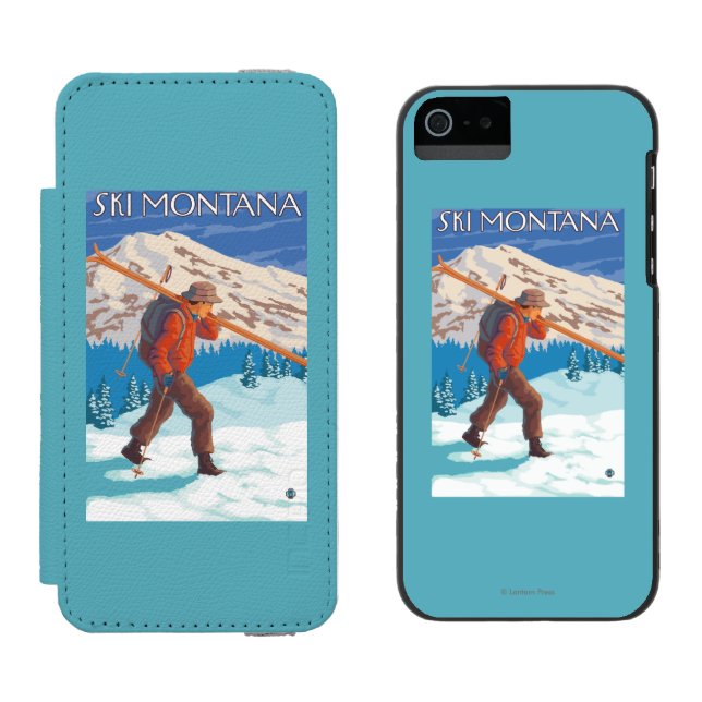 Skier Carrying Snow Skis - Montana Incipio iPhone Wallet Case (Side by Side)
