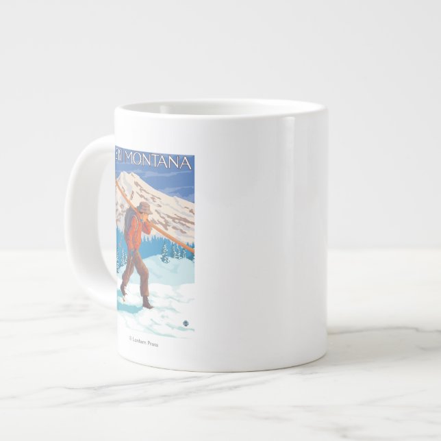 Skier Carrying Snow Skis - Montana Large Coffee Mug (Front Left)