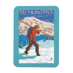 Skier Carrying Snow Skis - Montana Magnet