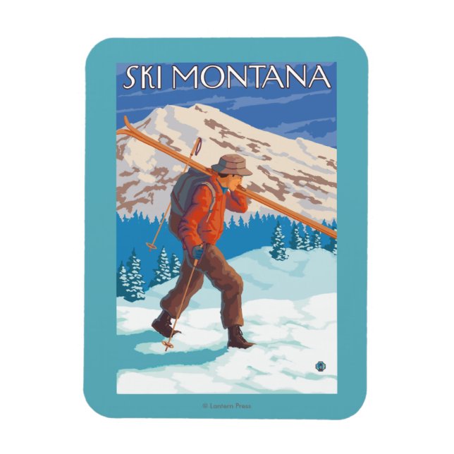 Skier Carrying Snow Skis - Montana Magnet (Vertical)