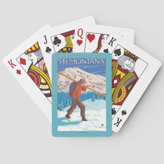 Skier Carrying Snow Skis - Montana Poker Cards (Back)