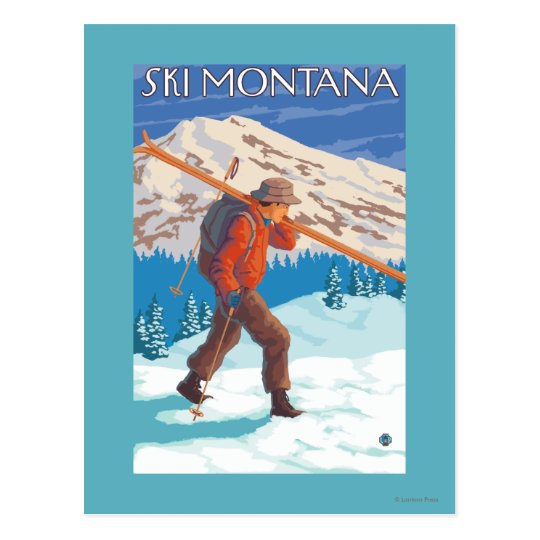 Skier Carrying Snow Skis - Lake Tahoe, Californi Postcard | Zazzle.com