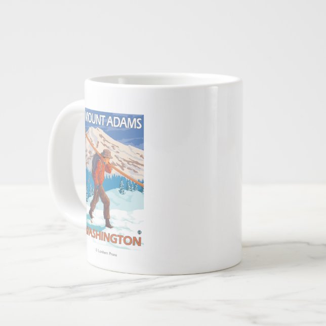 Skier Carrying Snow Skis - Mount Adams, WA Giant Coffee Mug (Front Left)