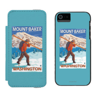 Skier Carrying Snow Skis - Mount Baker, WA Wallet Case For iPhone SE/5/5s