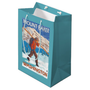 Skier Carrying Snow Skis - Mount Baker, WA Medium Gift Bag