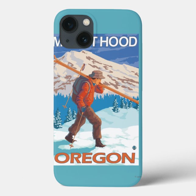 Skier Carrying Snow Skis - Mount Hood, OR Case-Mate iPhone Case (Back)