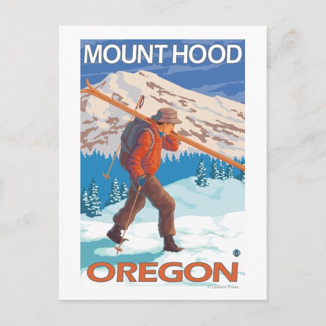 Skier Carrying Snow Skis - Mount Hood, OR Postcard (Front)