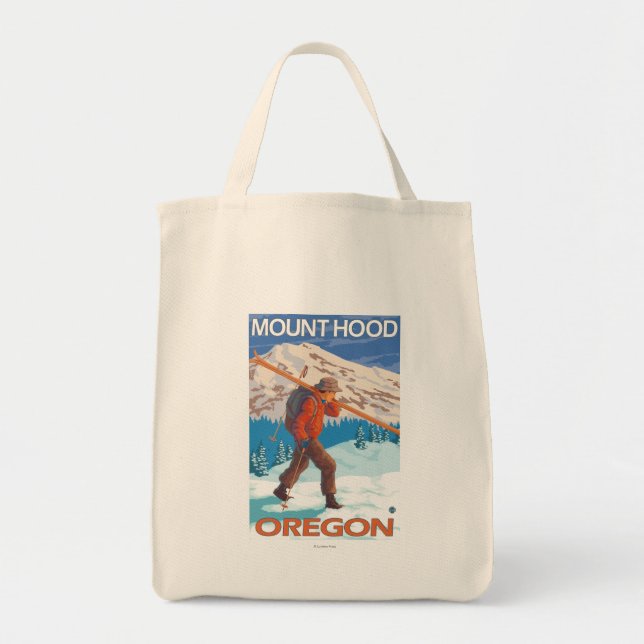 Skier Carrying Snow Skis - Mount Hood, OR Tote Bag (Front)